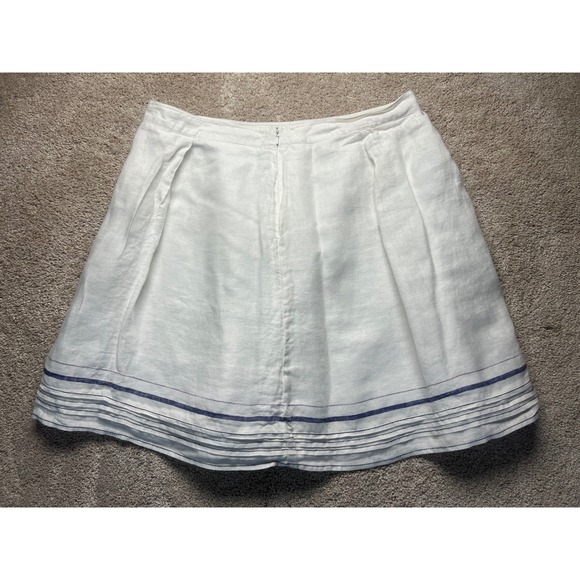 NIC&ZOE White Linen Blend Pleated Skirt Striped Hem Cottagecore Prairie Size 14P - Picture 10 of 10